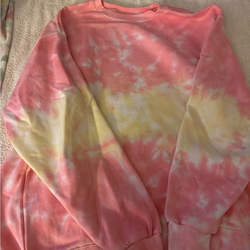 Pink and Yellow Tie-Dye Crew Neck Sweater
